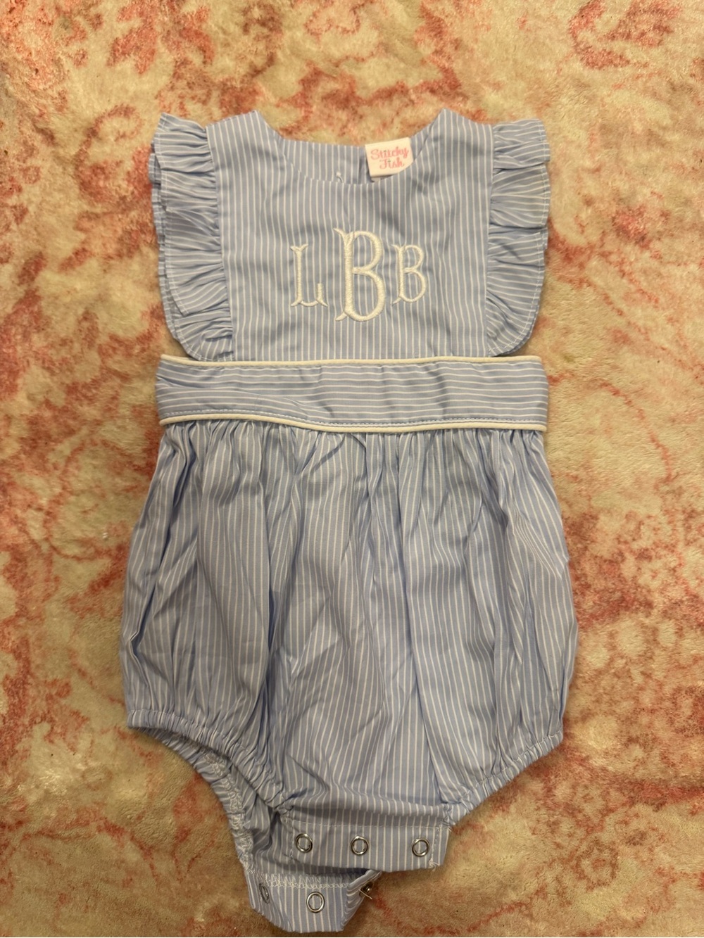 Stitchy Fish Blue Stripe Baby Girls One-Piece Bodysuit 3m